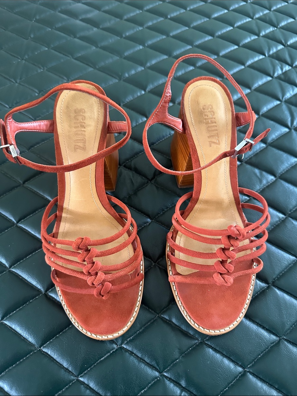 Schutz Women's Red Suede Knot-Strap Block Heel Sandals